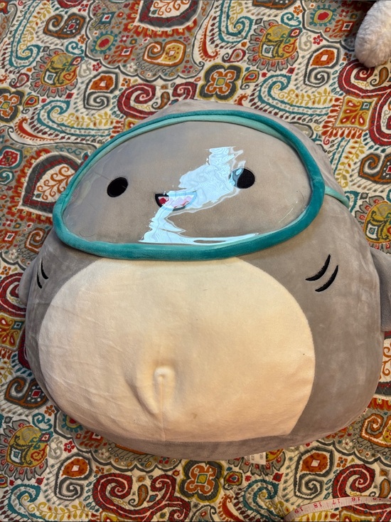 Squishmallows Other - Squishmallow large Gray and Cream Plush Shark Pillow with Teal Trim around mask